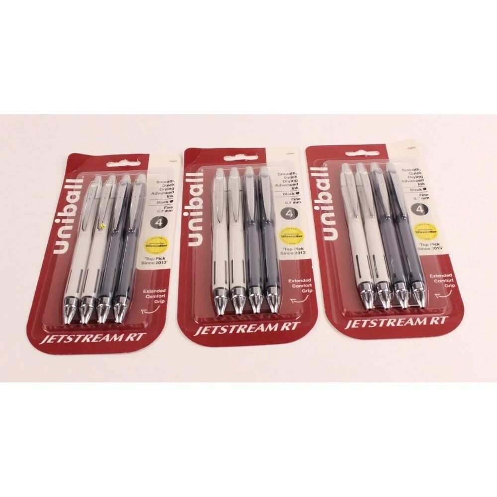 3 pack Uni-ball Jetstream RT Retractable Ballpoint Pens 0.7mm Fine Black Ink